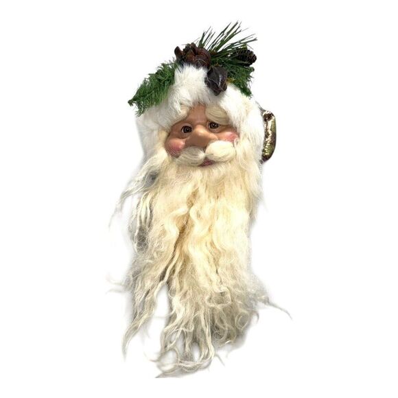 Set Of 3 Santa Claus Head Christmas Ornaments Vintage Long Beards & Festive Hats - Picture 2 of 16
